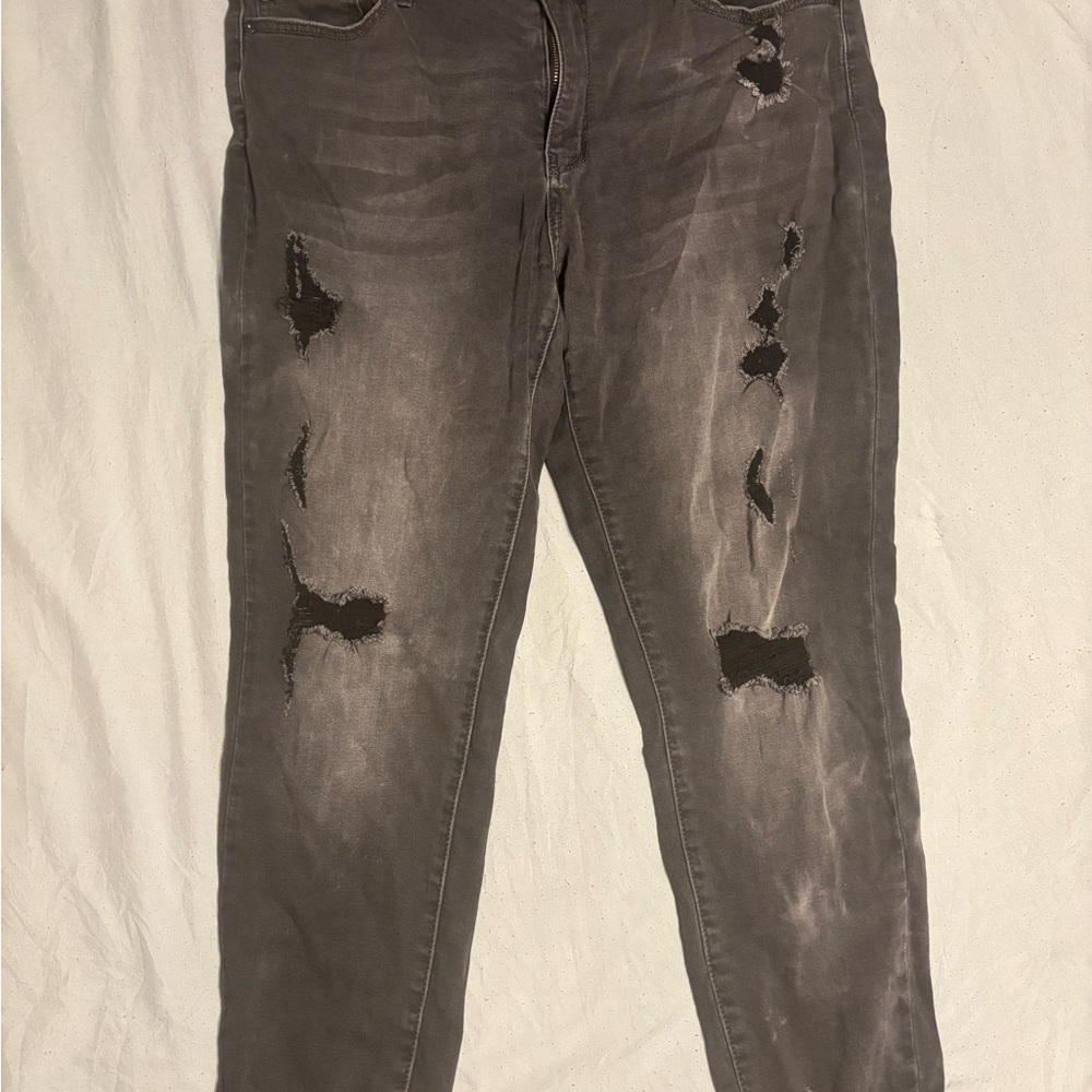 KanCan High Rise Distressed Charcoal Jeans